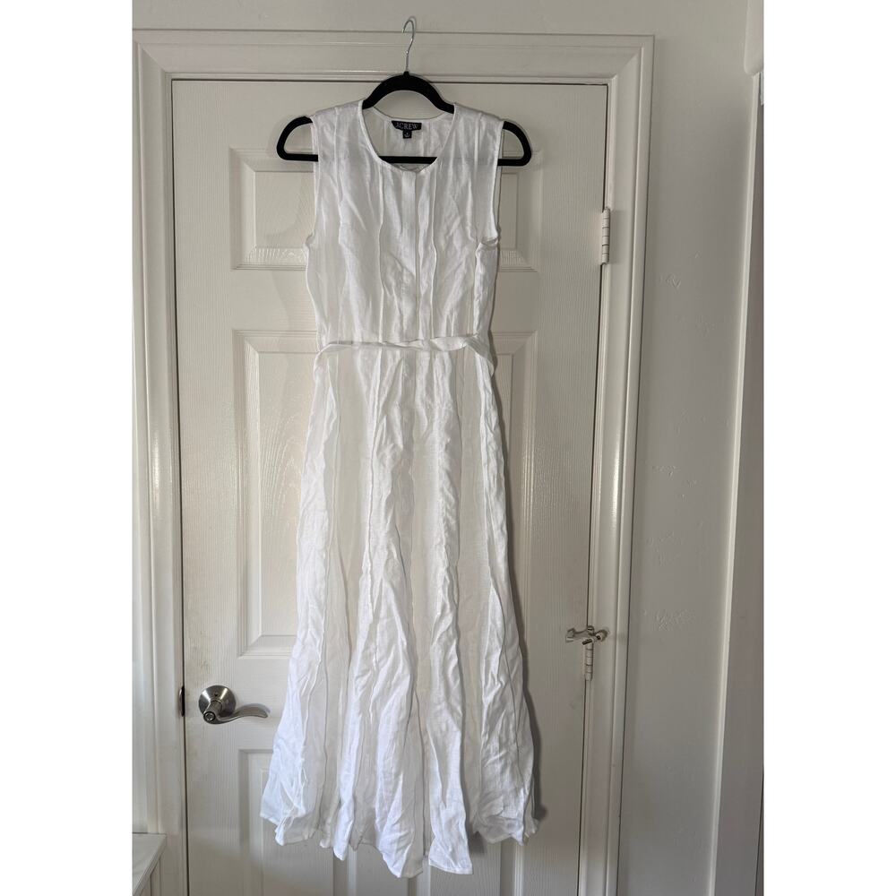 j. crew seamed linen midi dress removable belt white ca671 women size medium - Picture 3 of 8